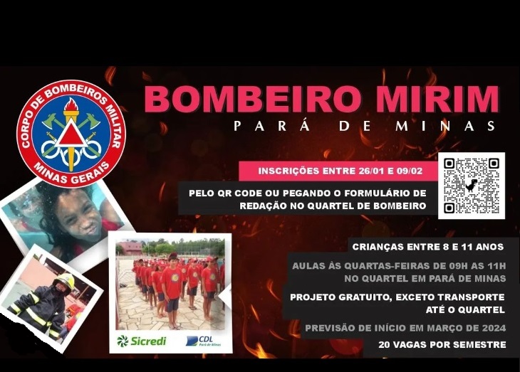 Pará de Minas conta agora com o Projeto Social Bombeiro Mirim, do Corpo de Bombeiros Militar de Minas Gerais.